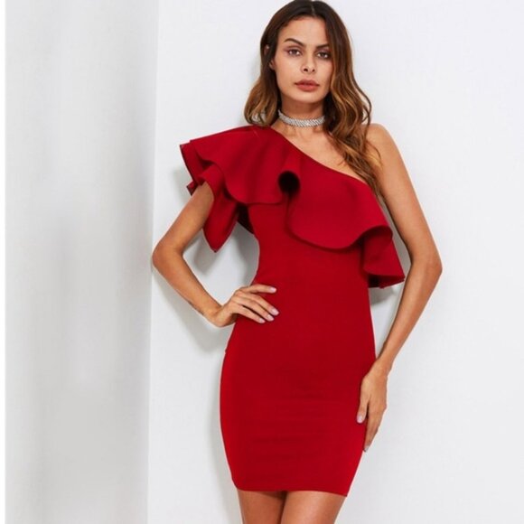 Ruffle Off the Shoulder Bodycon Mini Dress - Picture 5 of 7